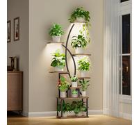 JUSTOGO Plant Stand Indoor with Grow Light, 8 Tiered Tall Plant Shelf for Indoor Plants Multiple, 65" Large Corner Plant Stands, Metal Curved Flower Holder Display Rack for Living Room, Patio, Balcony