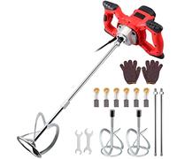 JUSTOOL 2100W Portable Cement Mixer Concrete Mixer Electric Paddle Mixer Handheld Plaster Multi Mixer 6 Speed Mortar Paddle Mixer with 2PCS M14 Steel Spiral Rod for Mixing Plaster Mortar Paint Glue