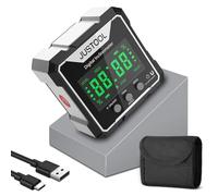 JUSTOOL Digital Level Box with Laser, Digital Angle Finder, 4 Side Strong Magnetic Angle Gauge, Backlight Inclinometer Level, Rechargeable Protractor for Woodworking Renovations