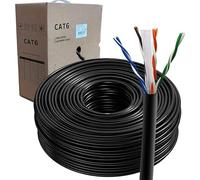 JUSTOP 100M CAT6 Ethernet Cable Reel, AWG23 UTP Bulk Roll CAT 6 CCA Cable, Indoor & Outdoor External Grade PE Jacket - 330ft Networking Cable (Black)