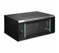 JUSTOP 4U Wall Mounted Network Cabinet, 450mm Deep, 19 inch, Black, Lockable Glass Door, 1x Shelf included, for Home/Office AV, CCTV, Computer, IT Equipment, Data Storage Devices - Flat Packed