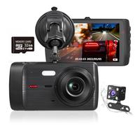 JUSTOP Car Dash Camera With 32GB Memory Card, Front and Rear Cameras, 1080P Full HD Loop Recording, 4'' IPS Screen, Night Vision