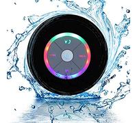 JUSTOP Rainbow LED Bluetooth Shower Speaker With FM Radio, IP67 Portable Fully Waterproof, Hands-Free Speakerphone. Rechargeable Using Micro USB, Perfect Speaker for Golf, Beach, Shower & Home (Black)
