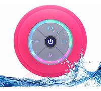 JUSTOP Rainbow LED Bluetooth Shower Speaker With FM Radio, IP67 Portable Fully Waterproof, Hands-Free Speakerphone. Rechargeable Using Micro USB, Perfect Speaker for Golf, Beach, Shower & Home (Pink)