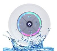 JUSTOP Rainbow LED Bluetooth Shower Speaker With FM Radio, IP67 Portable Fully Waterproof, Hands-Free Speakerphone. Rechargeable Using Micro USB, Perfect Speaker for Golf, Beach, Shower & Home (White)