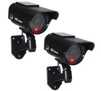 JUSTOP Twin Pack Dummy CCTV Camera Outdoor/Indoor Waterproof With Reality LED Light Solar Or Battery Powered Fake CCTV Cam With Warning Sign - Black