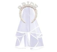 JUSTOTRY 1 pcs Bride Headband with Veil Hen Party Decorations,Bridal Headband with Wedding Crown White Pearl Headpiece for Hen Do Accessories and Bride to Be Gift