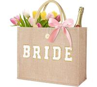 JUSTOTRY 1pcs Bride to Be Tote Bag, Beige, Hen Party Bag with 'BRIDE' Lettering, Hen Do Accessory, Bridal Shower Gift, Engagement Party Decoration