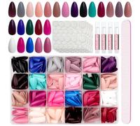 JUSTOTRY 24 Packs (576 PCS) Matte Almond Press on Nails Short,Oval False Nails with Nail File,Reusable Stick on Nails Medium for Women,Fake Nail French for Nail Art