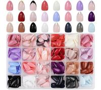 JUSTOTRY 24 Packs (576 PCS) Soft Gel Almond Press on Nails Medium,Solid and French Oval False Nails with Nail File,Glossy Stick on Nails Short for Women and Teens,Fake Nail for Nail Art
