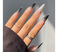 JUSTOTRY 24 Pcs Glitter Stiletto Fake Nails Long,Gradient Black French Press on Nails Patterns, Nude Almond Stick on Nail for Women, Acrylic Extra Long False Nail for Nail Art