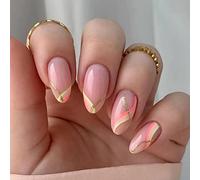 JUSTOTRY 24 Pcs Glitter Swirl Press on Nails Short Designs,Rainbow False Nails Oval,French Almond Stick on Nails for Women and Teens,Pastel Fake Nail for Girls Nail Art