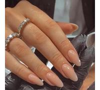 JUSTOTRY 24 Pcs Nude Solid False Nails Short Pattern,Almond Press on Nails, Pretty French Oval Stick on Nail for Women Gifts,Glossy Fake Nail Medium for Nail Art