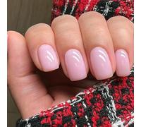 JUSTOTRY 24 Pcs Peach Pink False Nails Short Square Pattern,Solid Press on Nails Short,Glossy Fake Nail,Pretty Squoval French Stick on Nail for Women and Teens Gifts