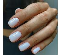 JUSTOTRY 24 Pcs White Solid False Nails Short Pattern,Milky Square Press on Nails,Glossy Fake Nails Medium for Nail Art,Pretty Squoval French Stick on Nail for Women and Teens Gifts