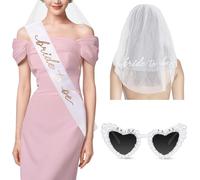 JUSTOTRY 3 pcs Hen Party Accessories Set,Bride To Be Sunglasses,Hen Do Sash and Bridal Embroidered Veil for Bridal Shower Decorations and Bachelorette Party Accessories