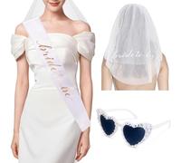 JUSTOTRY 3 pcs Hen Party Accessories Set,White Bride Embroidered Veil, Hen Do Glasses Sunglasses and Bachelorette Sash for Bride to Be Gifts and Bridal Shower Decorations