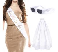 JUSTOTRY Bridal Shower Accessory Set - Bride To Be Sash and Veil, Bride Sunglasses for Bachelorette Party Decorations