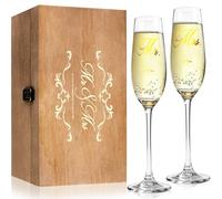 JUSTOTRY Wedding Gifts for Bride and Groom Mr and Mrs Glasses, Personalised Partner Gifts Glass with Wooden Memory Box for Engagement Gift, Couple Gifts and Wedding Gift