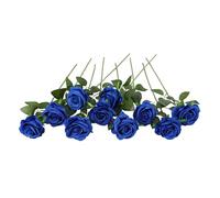 JUSTOYOU 10 PCS Blue Artificial Rose,Silk Blue Flowers Realistic Bouquet,Single Long Stem Fake Roses for Home Table Office Party Wedding Garden Arrangements(10 PCS，Blue)