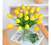 JUSTOYOU 10pcs Real Touch Latex Artificial Tulips Flowers Fake Tulips Flowers Wedding Bouquets for Wedding Home Garden Decoration (Yellow)