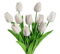 JUSTOYOU 10pcs Real Touch Latex Artificial Tulips Flowers Fake Tulips Flowers Wedding Bouquets for Wedding Home Garden Decoration (grey, 10PCS)