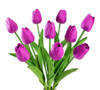 JUSTOYOU 10pcs Real Touch Latex Artificial Tulips Flowers Fake Tulips Flowers Wedding Bouquets for Wedding Home Garden Decoration(purple, 10PCS)