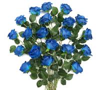 JUSTOYOU 20 PCS Blue Rose Artificial Flower,Silk Blooming Rose with Stem,Artificial Rose Bouquet Realistic Flower for Home Table Office Party Wedding Garden Arrangements(blue rose)