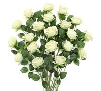 JUSTOYOU 20 PCS Green Rose Artificial Flower,Silk Blooming Rose with Stem,Artificial Rose Bouquet Realistic Flower for Home Table Office Party Wedding Garden Arrangements(light green rose)
