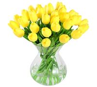JUSTOYOU 20pcs Real Touch Latex Artificial Tulips Flowers Fake Tulips Flowers Wedding Bouquets for Wedding Home Garden Decoration(Yellow)