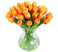 JUSTOYOU 20pcs Real Touch Latex Artificial Tulips Flowers Fake Tulips Flowers Wedding Bouquets for Wedding Home Garden Decoration(Orange)