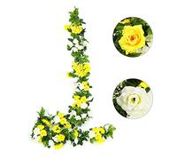 JUSTOYOU 2pcs 7.6FT Double Color Artificial Fake Rose Garland Vines Hanging Silk Flowers Artificial Flower for Outdoor Indoor Wedding Wall Badroom Decoration（Yellow, 13 Heads
