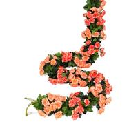 JUSTOYOU 2pcs 7.8FT Double Color Artificial Fake Rose Garland Vines Hanging Silk Orange Flowers Artificial Flower for Outdoor Indoor Wedding Wall Badroom Decoration(Orange, 13 Heads)