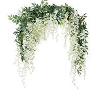 JUSTOYOU 2PCS 7FT Artificial Wisteria Vine Garland Fake flower Wisteria Garlands for Outdoor Indoor Wedding Wall Badroom Decoration(White)