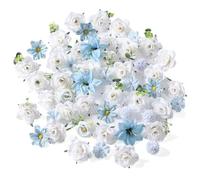 JUSTOYOU 50pcs Artificial Flowers Blue,Silk Flower Combo Box Set with Stems,Fake Rose,Hydrangea Flower,Eucalyptus Stems DIY Wedding Wedding Bouquet for Cake Flowers Arrangements Party Home Decor(Blue)