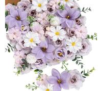 JUSTOYOU 50pcs Artificial Flowers Purple,Silk Flowers Combo Box Set with Stems,Fake Rose,Hydrangea Flower,Eucalyptus Stems DIY Wedding Bouquet for Cake Flower Arrangements Party Home Decor(Purple)