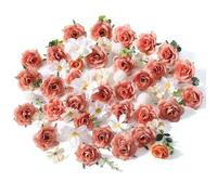 JUSTOYOU 50pcs Artificial Flowers,Silk Flowers Combo Box Set with Stems,Fake Rose,Hydrangea Flower,Eucalyptus Stems DIY Wedding Bouquet for Cake Flower Arrangements Party Home Decor(Champagne pink)
