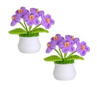 JUSTOYOU Artificial Flower Crochet Flowers Potted Plant,Mini Knitted Flower Pot,Small Handmade Crochet Flower for Home Office Table Decor,Gift for Her Valentines (2, purple flower)