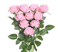 JUSTOYOU Artificial Rose Silk Flowers Bouquet Home Office Wedding Arrangements Light Pink (10 PCS)