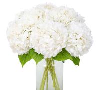 JUSTOYOU Hydrangea Flowers Artificial,3 PCS Single Long Stem Realistic Hydrangeas Flower, 19.6Inch Large Real Touch Fake Hydrangeas Flower Bouquets for Wedding Home Party(White Hydrangea Flowers)