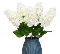 JUSTOYOU Hydrangea Flowers Artificial,3 PCS Single Long Stem Realistic Hydrangeas Flowers, 29.5Inch Large Real Touch Fake Hydrangeas Flower Bouquets for Wedding Home Party Garden(White Hydrangea)