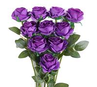 JUSTOYOU Rose Artificial Flower,Silk Flowers Single Long Stem Bouquet for Home Office Wedding Arrangements (10 PCS,Purple)