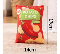 JUSTPRETTYCHIC Plush Dog Chew Toy Set, Doughnut & Pizza Shapes, Squeaker Fleece for Small Large Dogs, Teeth Cleaning, Durable Fun, Non-Electric Pet Playtime Potato Chip Red / 1 pce
