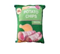 JUSTPRETTYCHIC Plush Dog Chew Toy Set, Doughnut & Pizza Shapes, Squeaker Fleece for Small Large Dogs, Teeth Cleaning, Durable Fun, Non-Electric Pet Playtime Potato Chip Green / 1 pce