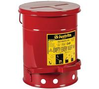 Justrite 09100 Galvanized Steel Oily Waste Safety Can with Foot Lever, 20 L Capacity, 11-7/8" OD x 15-7/8" H, Red