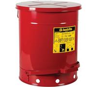 Justrite 09500 Galvanized Steel Oily Waste Safety Can with Foot Lever, 52 L Capacity, 16-1/16" OD x 20-1/4" H, Red