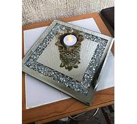 JustSparkle Square 25x25cm Crystal Diamante Candle Plate With Crushed Jewel Finishing Add Elegance To Your Home