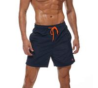 JustSun Men Swimming Shorts with Pockets Swimming Trunks Mens Swim Shorts Summer Waterproof Quick Dry Surf Shorts with Mesh Lining Dark Blue XL