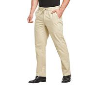JustSun Mens Casual Chino Trousers Cotton Regular Fit Elastic Waist Khaki 2X-Large