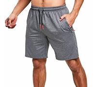 JustSun Mens Shorts Gym Running with Zip Pockets Sports Casual Summer Elasticated Waist Quick Dry Stretch Grey 2X-Large